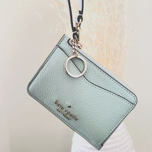 NWT KATE SPADE LEILA SMALL CARD HOLDER WRISTLET, Seawater color